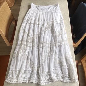 Free People White Cotton & Lace Maxi Skirt